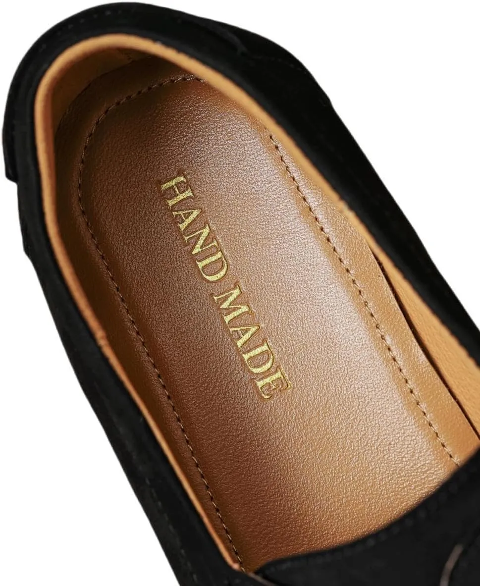 Women's Handmade Suede Leather Round Toe Lace-up Loafers Flats Shoes