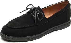 Women's Handmade Suede Leather Round Toe Lace-up Loafers Flats Shoes