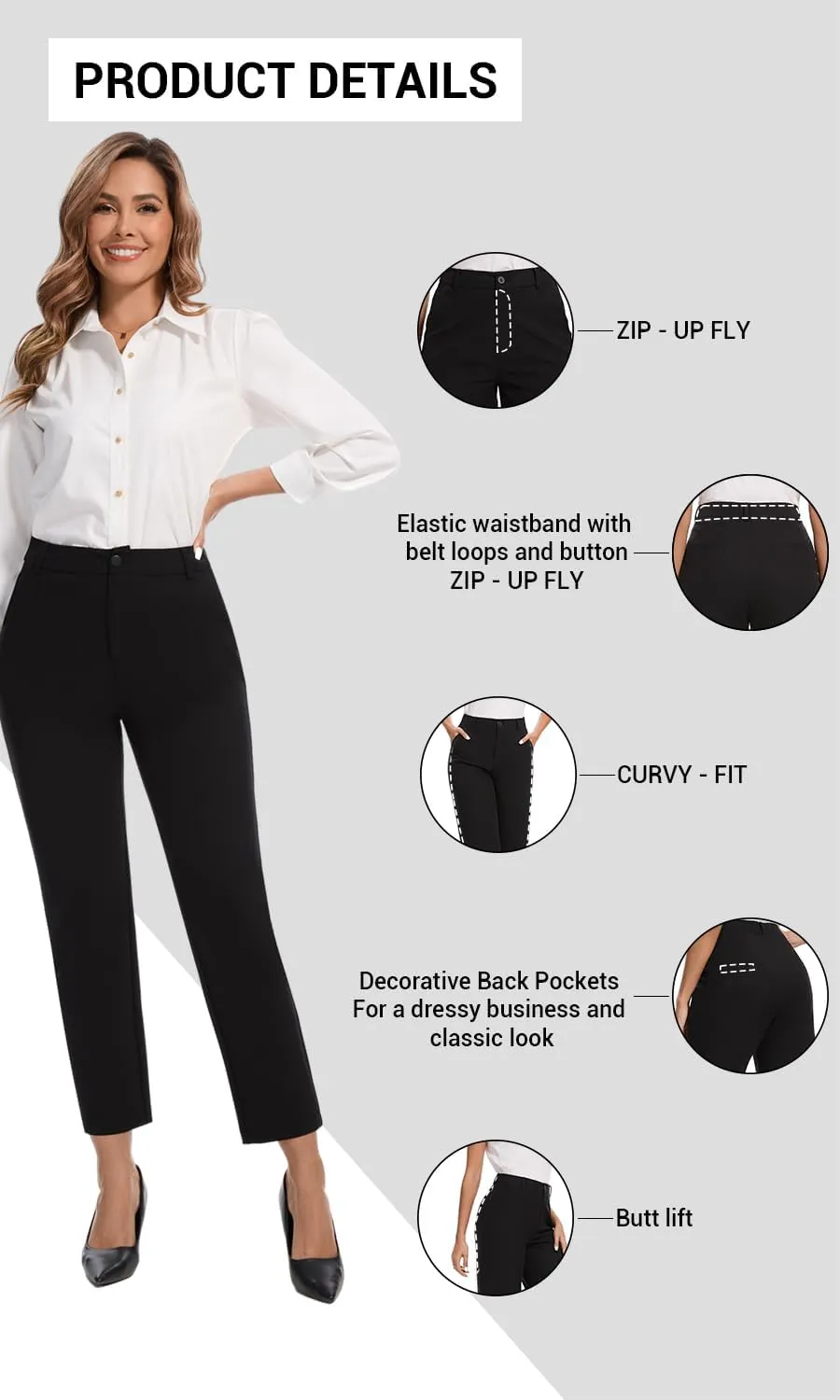 Women's High Waisted Dress Pants Straight Leg Business Trousers with Pockets Stretch Fabric for Office Work Casual