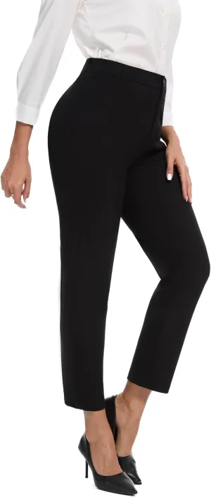 Women's High Waisted Dress Pants Straight Leg Business Trousers with Pockets Stretch Fabric for Office Work Casual