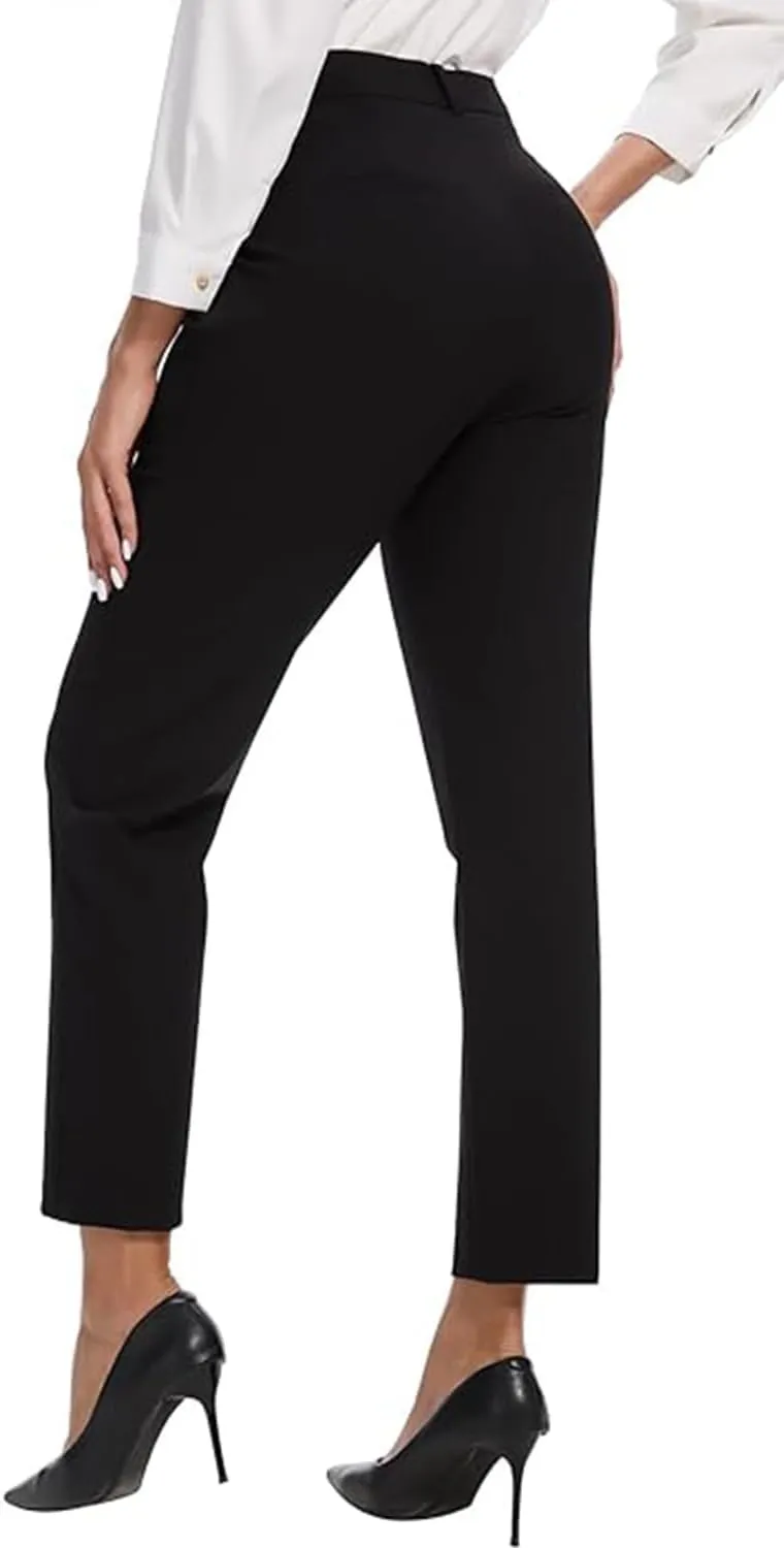 Women's High Waisted Dress Pants Straight Leg Business Trousers with Pockets Stretch Fabric for Office Work Casual