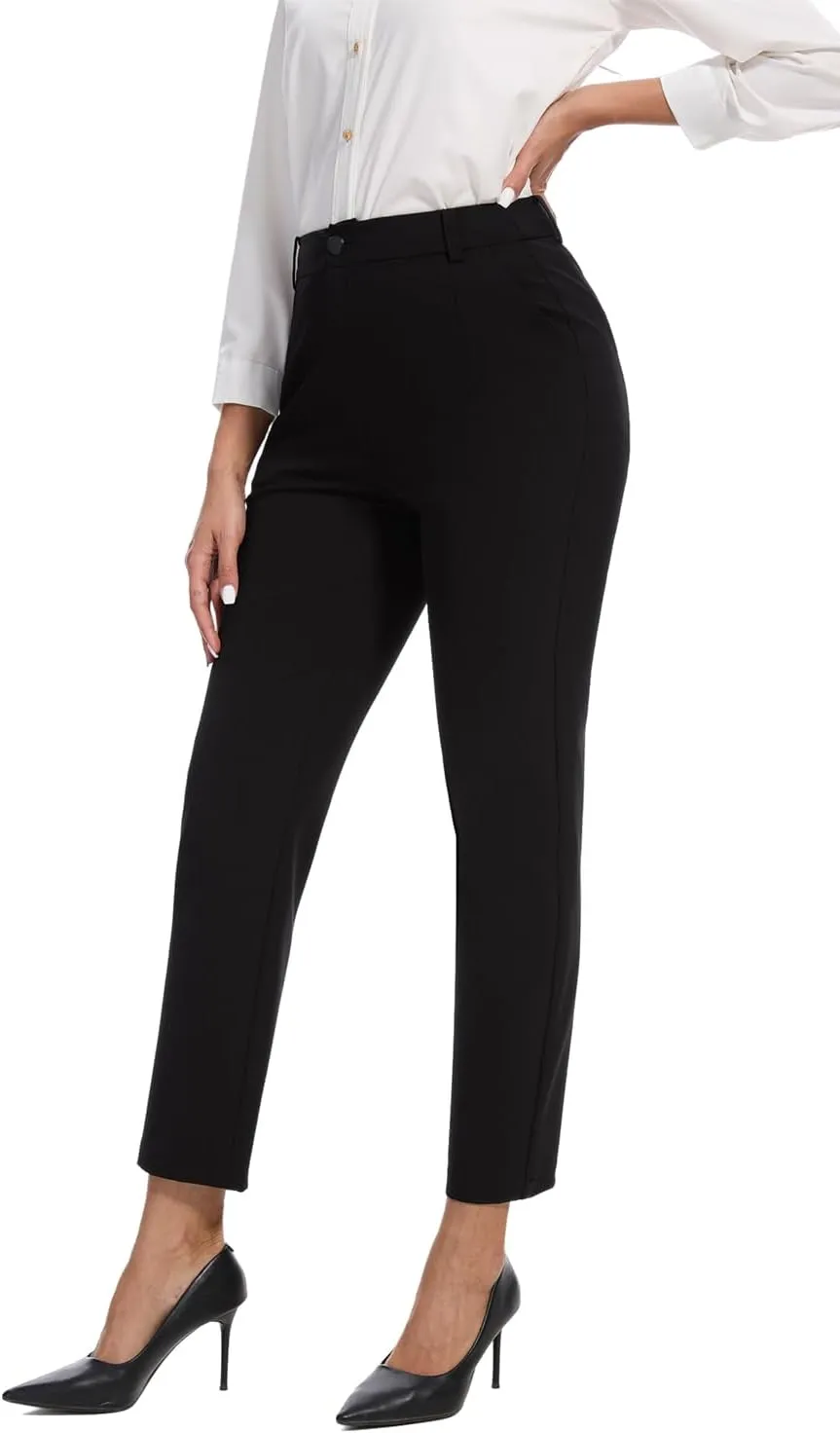 Women's High Waisted Dress Pants Straight Leg Business Trousers with Pockets Stretch Fabric for Office Work Casual