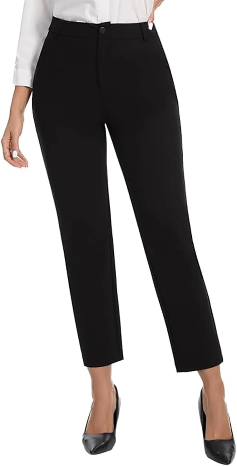 Women's High Waisted Dress Pants Straight Leg Business Trousers with Pockets Stretch Fabric for Office Work Casual
