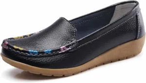 Women's Leather Penny Loafers Casual Walking Driving Boat Flat Shoes Soft Comfortable Classic Moccasins Office Work Lightweight Slip On