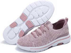 Women's Mesh Lace-up Walking Sneakers Comfortable Memory Foam Soft Sole Lightweight Working Running Shoes Fashion Low Top Breathable Sports Shoes for Gym Tennis Casual Workout