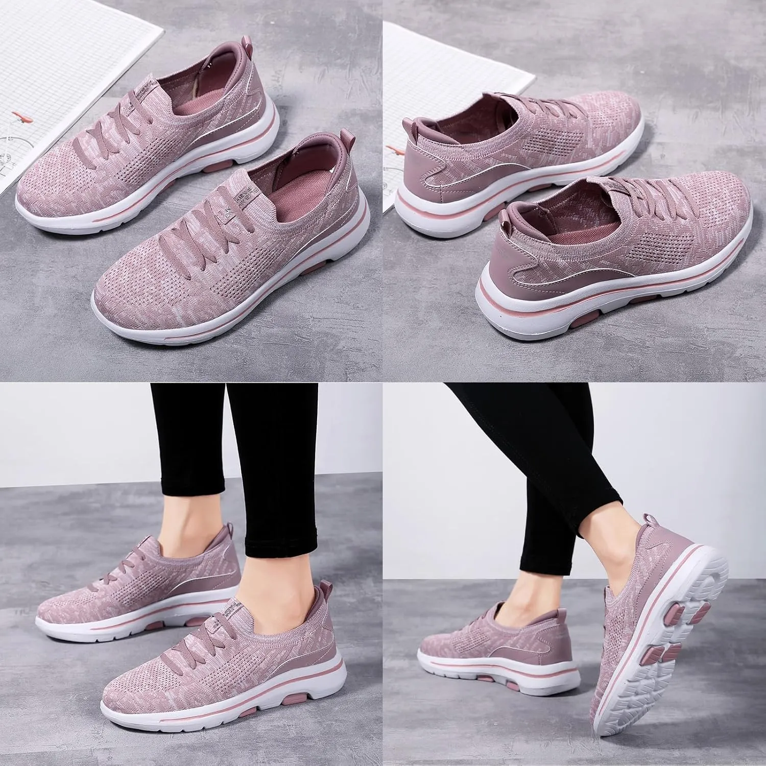 Women's Mesh Lace-up Walking Sneakers Comfortable Memory Foam Soft Sole Lightweight Working Running Shoes Fashion Low Top Breathable Sports Shoes for Gym Tennis Casual Workout