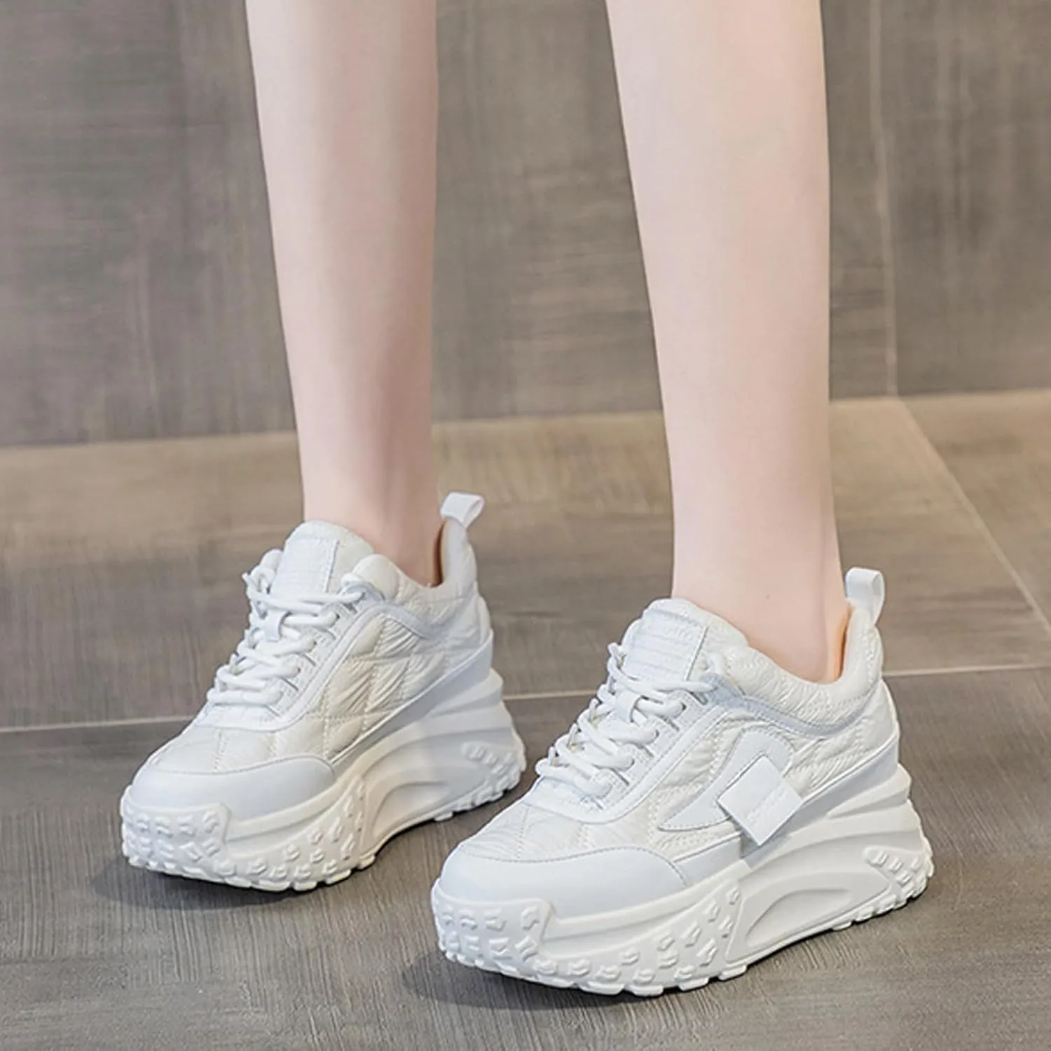 Women's Platform Increase Fashion Sneakers,Comfy Low Hidden Wedge Lightweight Casual Anti-Slip Running Sneakers Outdoor Lace Up Slip-on Leather Patchwork Breathable Mesh Walking Shoes