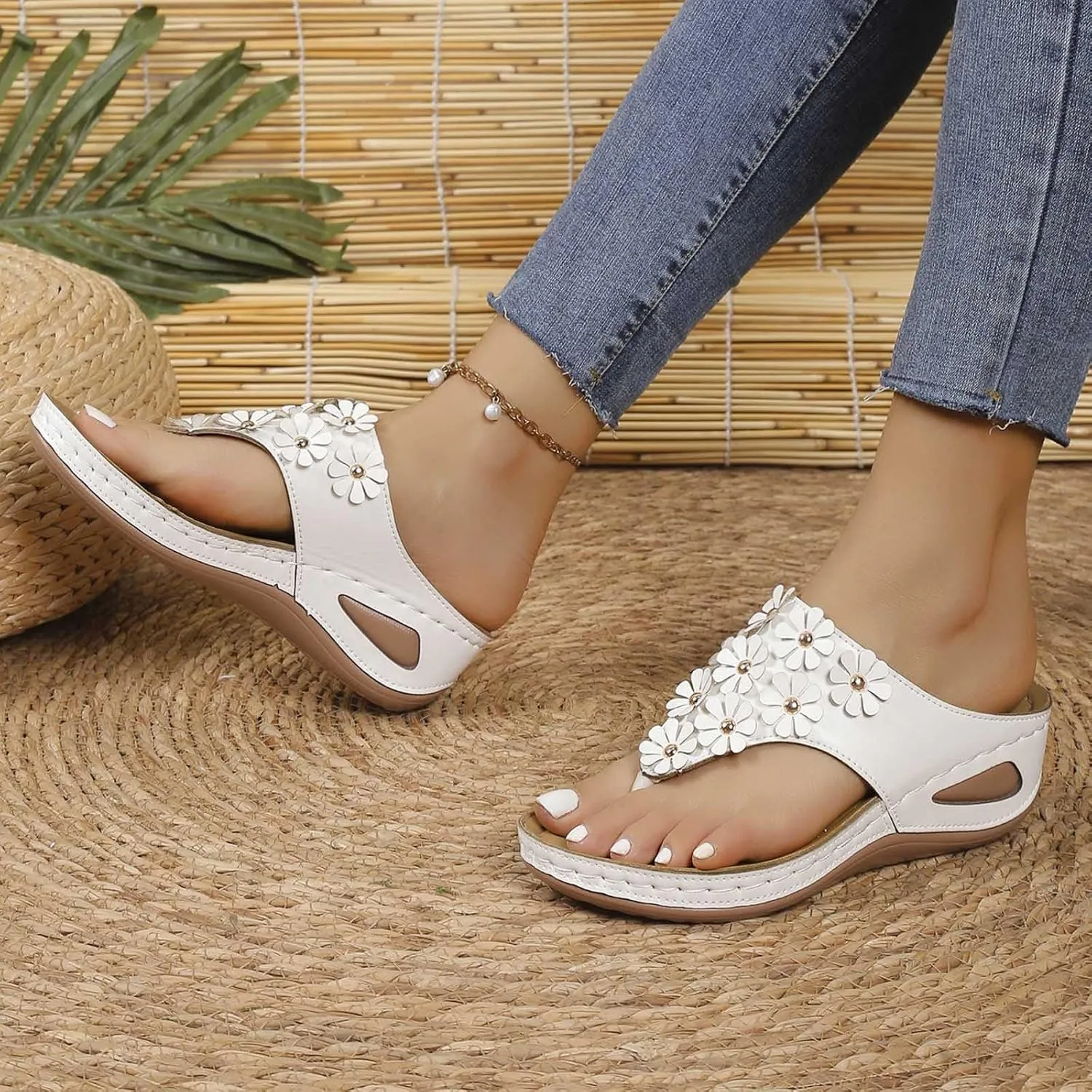 Womens Platform Wedge Sandals Cushion Footbed Thong Flip Flops for Women Summer Beach Walking Wedges Shoes