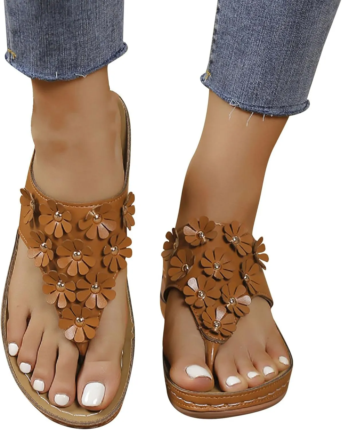 Womens Platform Wedge Sandals Cushion Footbed Thong Flip Flops for Women Summer Beach Walking Wedges Shoes