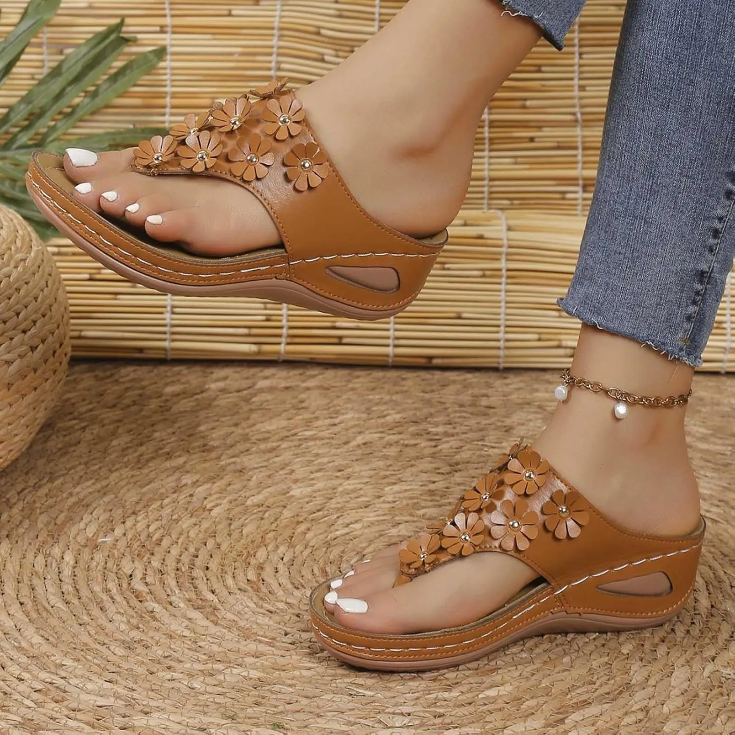 Womens Platform Wedge Sandals Cushion Footbed Thong Flip Flops for Women Summer Beach Walking Wedges Shoes