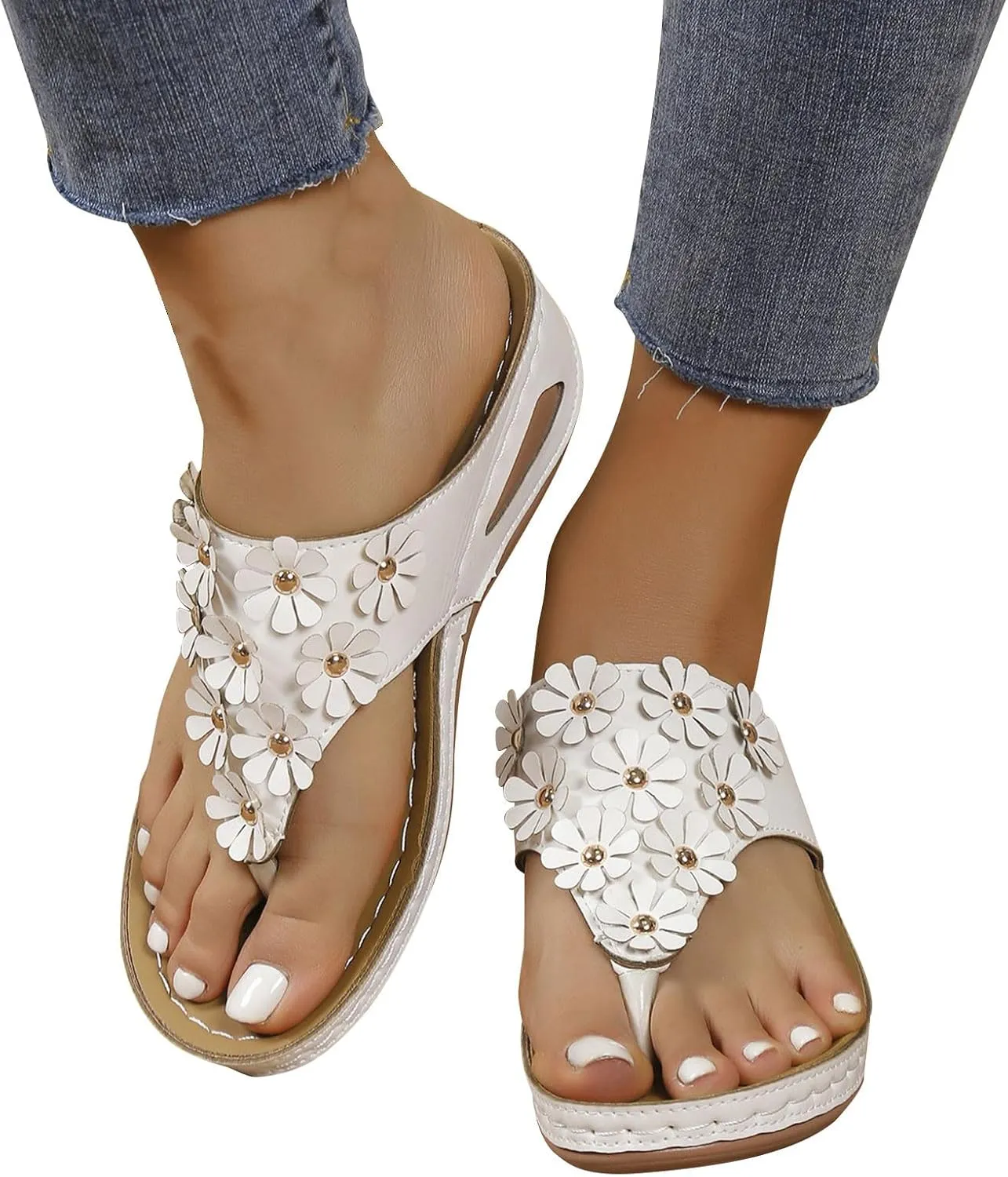 Womens Platform Wedge Sandals Cushion Footbed Thong Flip Flops for Women Summer Beach Walking Wedges Shoes