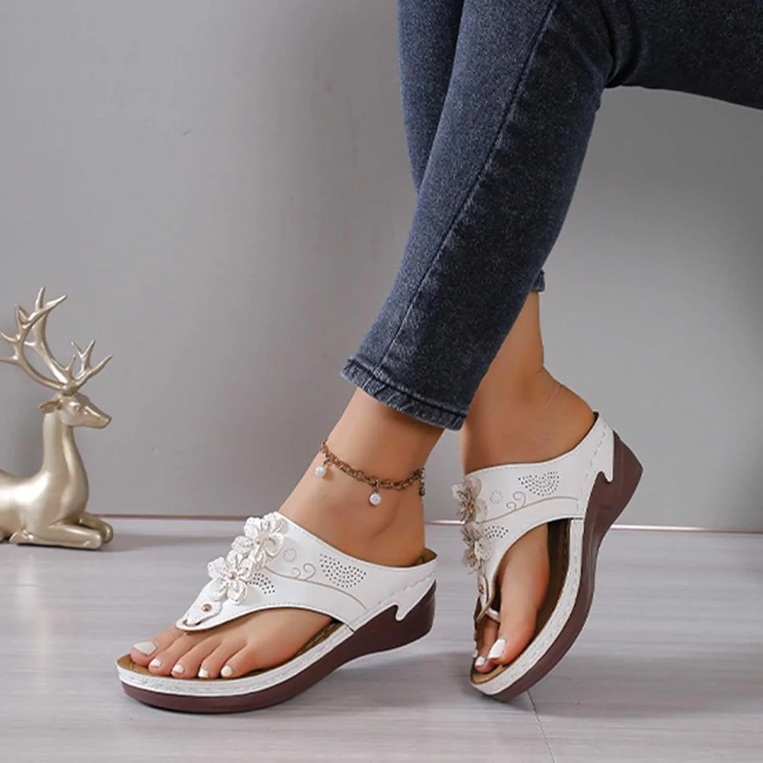 Women's Plus-size Solid Color Flower Casual Comfortable Lunge Sandals