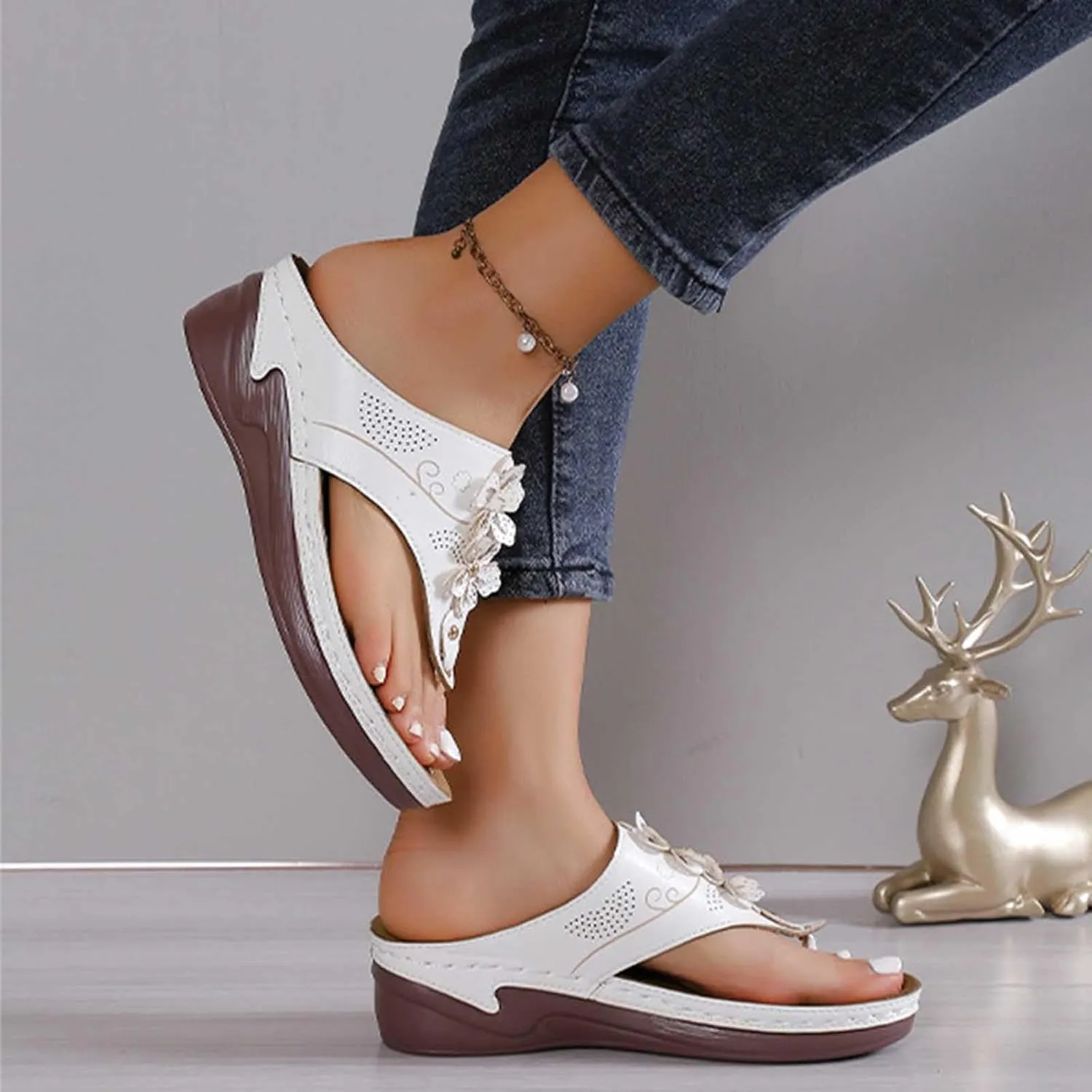 Women's Plus-size Solid Color Flower Casual Comfortable Lunge Sandals