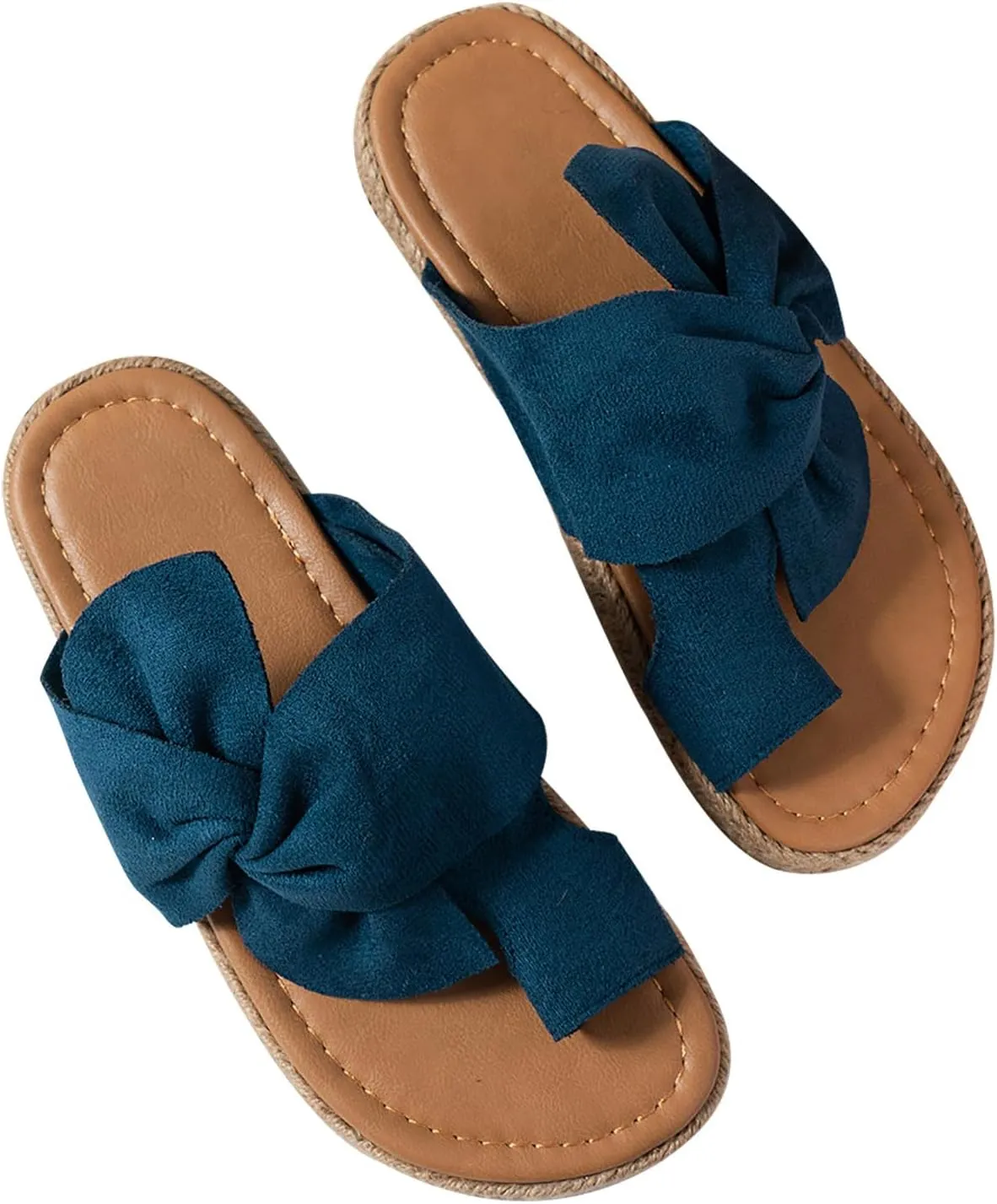 Women's Plus-size Solid Color One-line Platform Bow Boho Style Beach Wedge Sandals