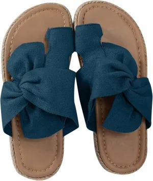 Women's Plus-size Solid Color One-line Platform Bow Boho Style Beach Wedge Sandals