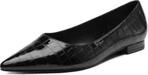 Women's Pointed Toe Flat Ballerina Shoes, PU Minimalist Slip On Flats, Wide Last