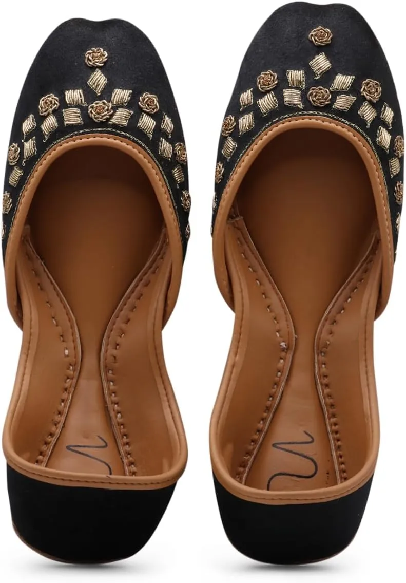 Women's Slip On Traditional Handmade Khussa Bridal Mojari Punjabi Jutti Ethnic Ballet Flats