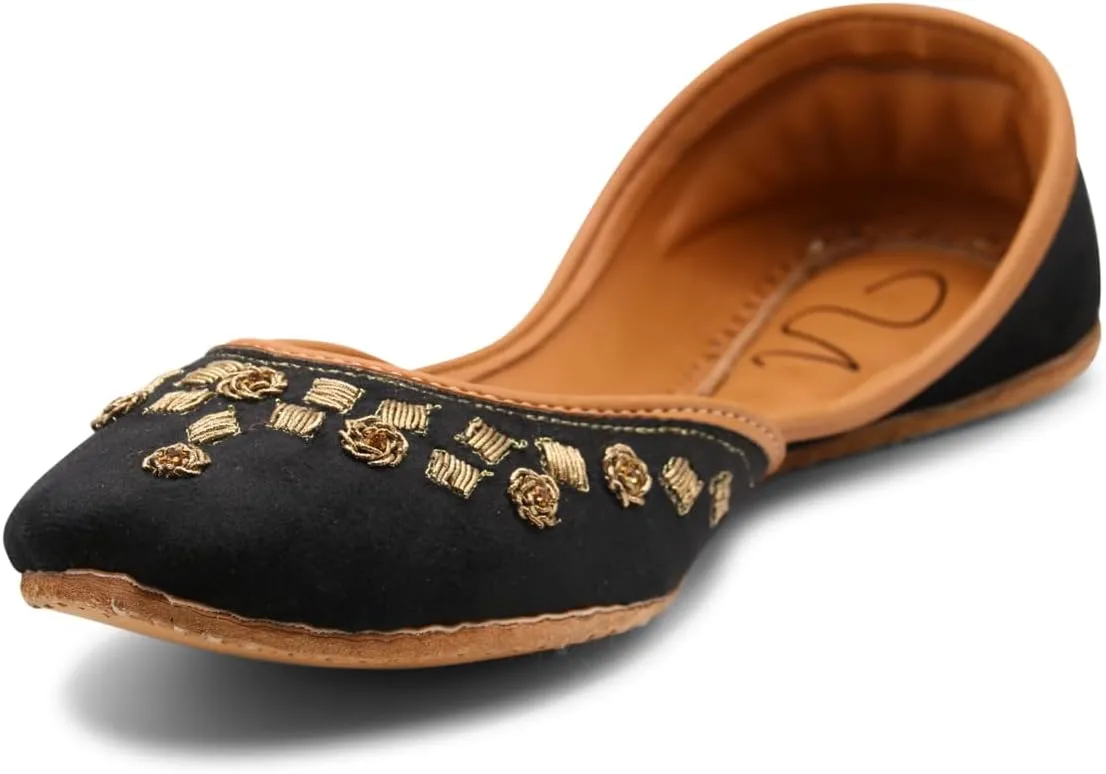 Women's Slip On Traditional Handmade Khussa Bridal Mojari Punjabi Jutti Ethnic Ballet Flats