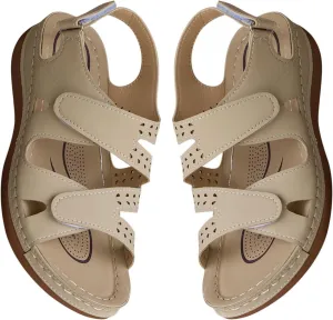 Women's Solid Color Platform Sandals Casual Ankle Strap Slingback Wedge Shoes Summer Comfy Shoes