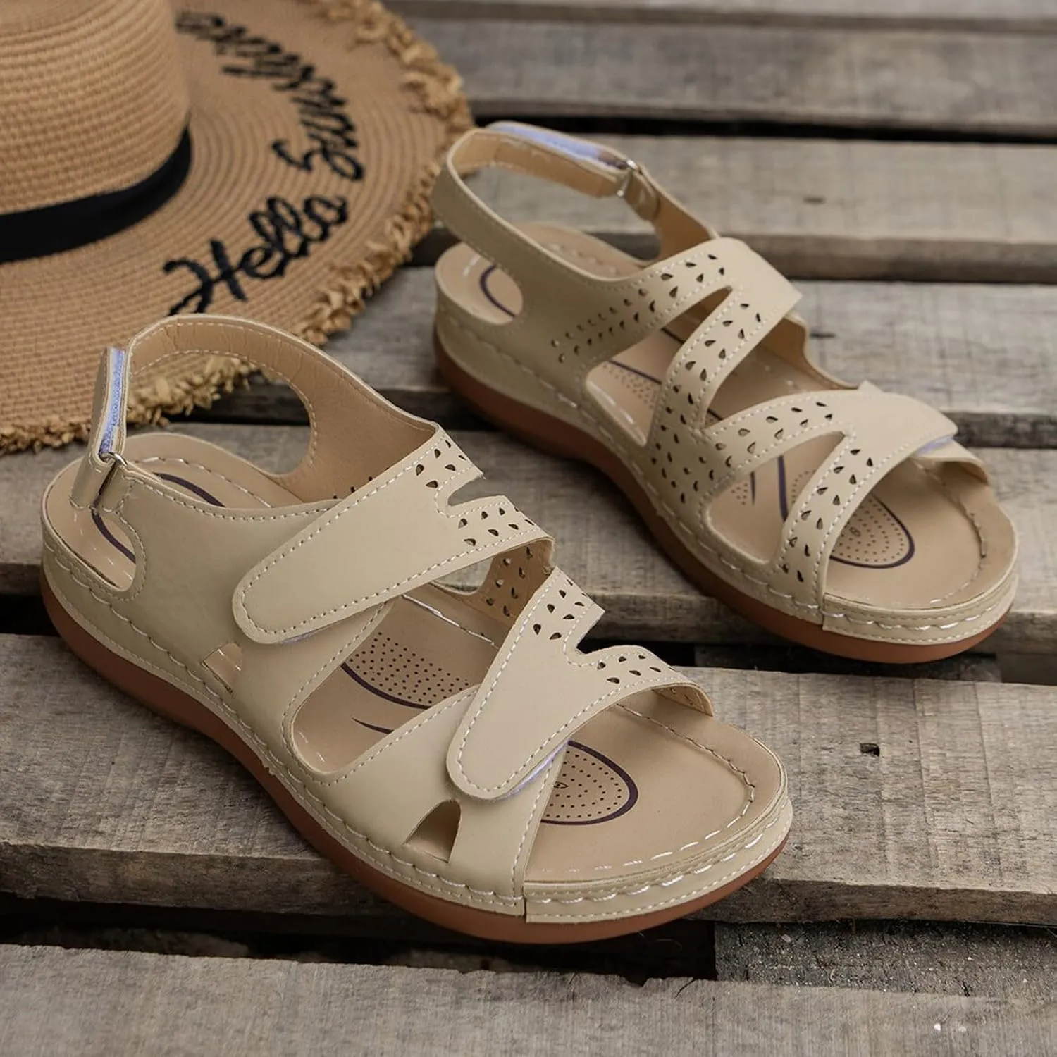 Women's Solid Color Platform Sandals Casual Ankle Strap Slingback Wedge Shoes Summer Comfy Shoes