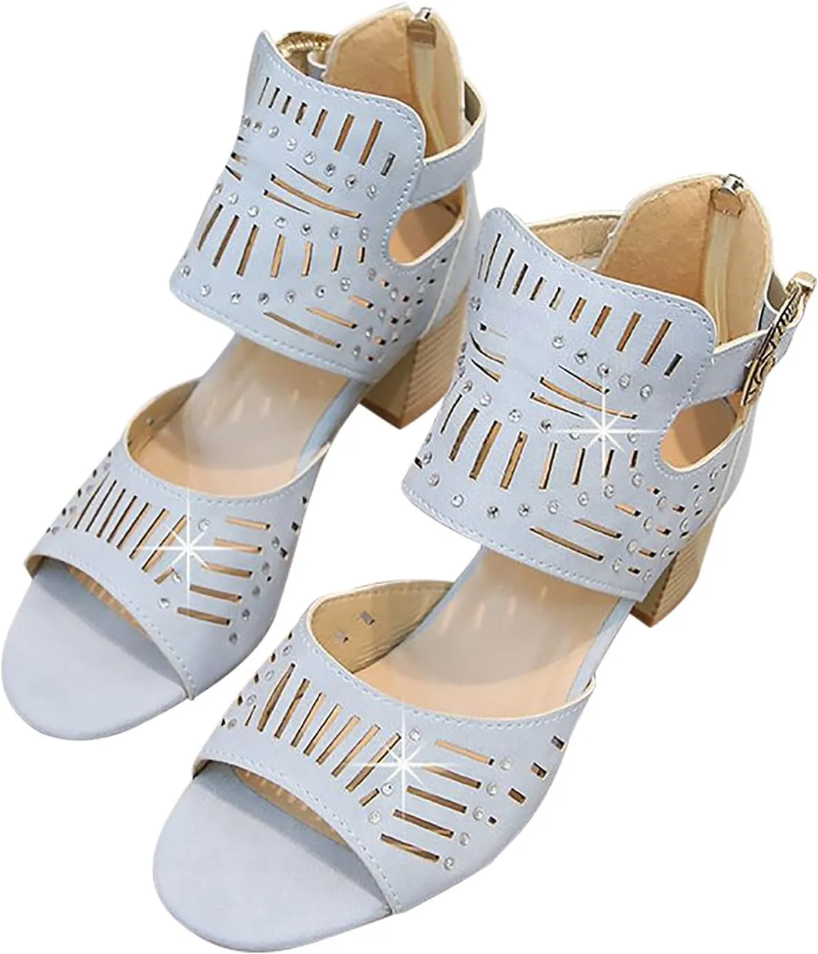 Women's Summer New Large-size Hollowed-out Rhinestone Fish Mouth Chunky High-heeled Sandals