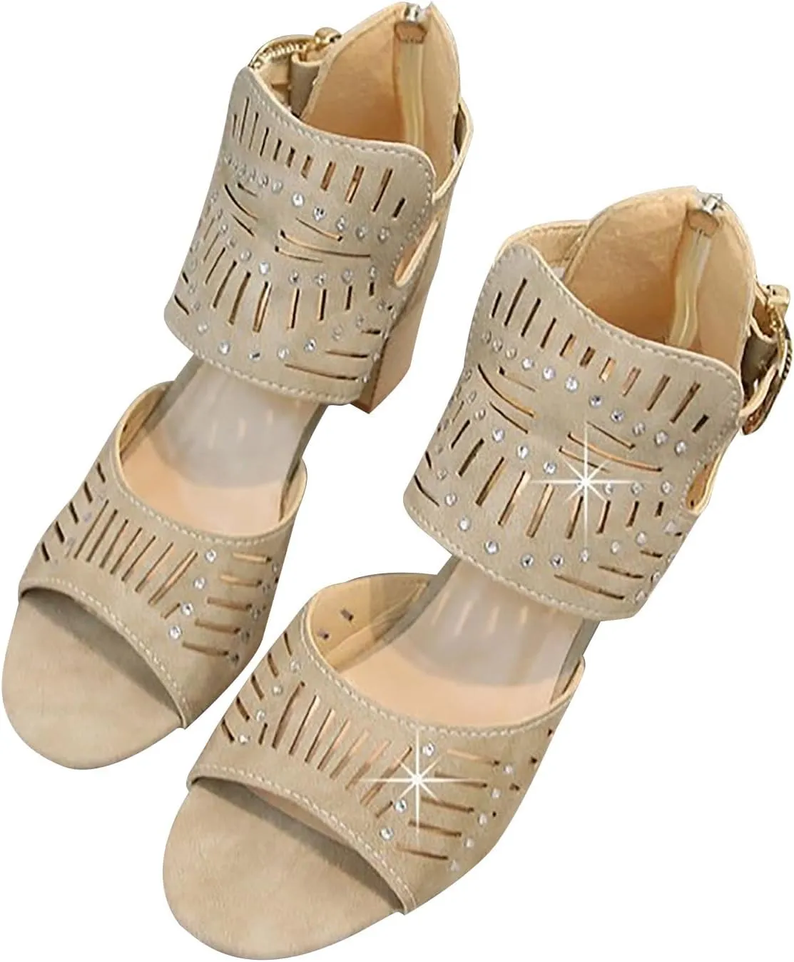 Women's Summer New Large-size Hollowed-out Rhinestone Fish Mouth Chunky High-heeled Sandals