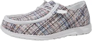 Women's Wendy Plaid Lace-up Loafers Canvas Slip-On Casual Boat Shoes Comfortable Orthotic Walking Sneakers