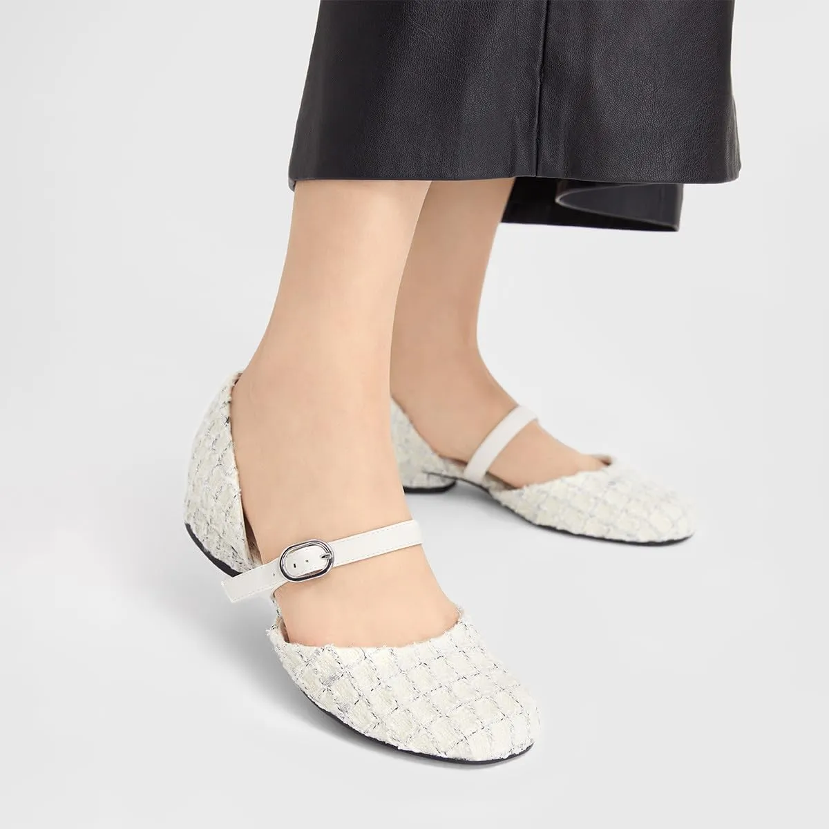 XYD Women Cute Round Toe Buckled Strap Low Heels Shoes D'Orsay Daily Dressy Comfy Flats