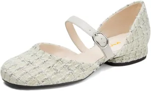 XYD Women Cute Round Toe Buckled Strap Low Heels Shoes D'Orsay Daily Dressy Comfy Flats