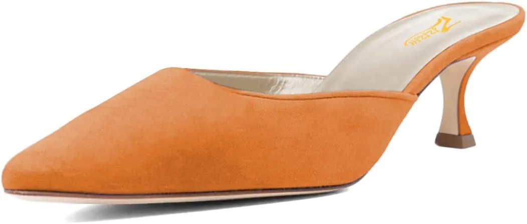 Zszszsu Women's Classic Closed Pointed Toe Heeled Mules Elegant Kitten Heel Slide Sandal Backless Loafers Dress Party Shoes Size 4-16 US