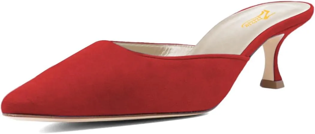 Zszszsu Women's Classic Closed Pointed Toe Heeled Mules Elegant Kitten Heel Slide Sandal Backless Loafers Dress Party Shoes Size 4-16 US