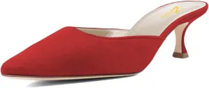 Zszszsu Women's Classic Closed Pointed Toe Heeled Mules Elegant Kitten Heel Slide Sandal Backless Loafers Dress Party Shoes Size 4-16 US